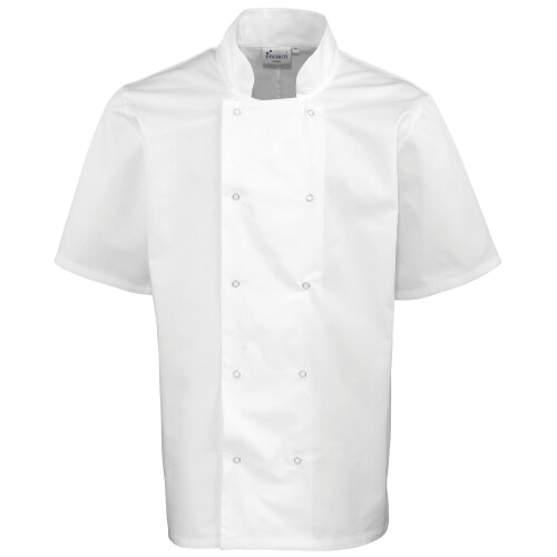 Premier (5XL, White) Premier Unisex Studded Front Short Sleeve Chefs Jacket