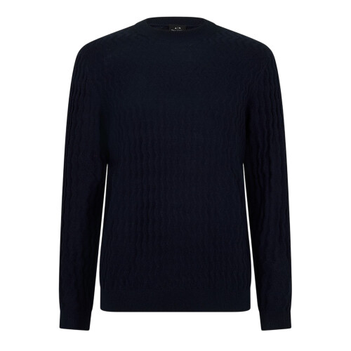 (S, Navy) Armani Exchange Mens Textured Knit Pullover