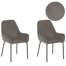 Set of 2 Dining Chairs LOVERNA Corduroy Grey