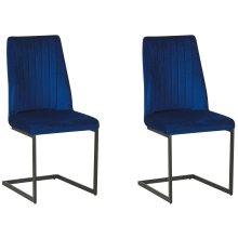 Set of 2 Dining Chairs LAVONIA Velvet Navy Blue