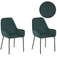 Set of 2 Dining Chairs LOVERNA Corduroy Dark Green