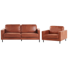 Living Room Set 4 Seater SAVALEN Faux Leather Golden Brown