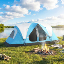 Outsunny 2 Room Camping Tent with Rainfly & Screen Panels, Blue