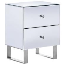 2 Drawer Bedside Table NESLE Glass Mirrored Silver