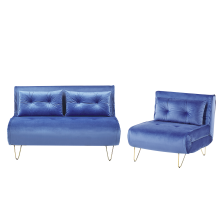 Living Room Set 3 Seater VESTFOLD Velvet Navy Blue