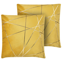Set of 2 Decorative Cushions PINUS 45 x 45 cm Velvet Yellow Geometric Pattern