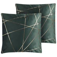Set of 2 Decorative Cushions PINUS 45 x 45 cm Velvet Dark Green Geometric Pattern