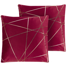 Set of 2 Decorative Cushions PINUS 45 x 45 cm Velvet Red Geometric Pattern