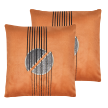 Set of 2 Decorative Cushions CEROPEGIA 45 x 45 cm Velvet Orange Geometric Pattern