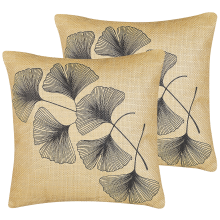 Set of 2 Decorative Cushions WAKAD 45 x 45 cm Beige Plant Pattern