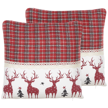 Set of 2 Decorative Cushions ROBBIE 45 x 45 cm Red Christmas Motif