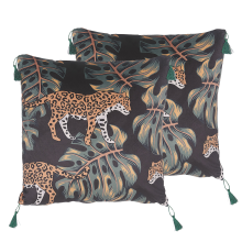 Set of 2 Decorative Cushions KUHI 45 x 45 cm Velvet Black Animal Pattern