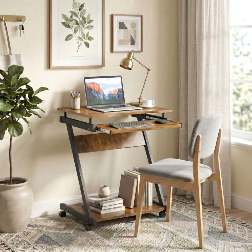 Homcom HOMCOM Movable Computer Desk with 4 Moving Wheels Rustic Brown 1