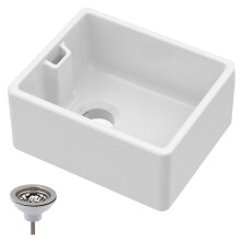 Traditional 1 Bowl Fireclay Compact Belfast Kitchen Sink & Basket Strainer Waste - 460mm