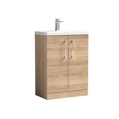 Balterley Bramshall Compact 600mm 2 Door Bleached Oak Floor Standing Vanity Unit With Basin 2