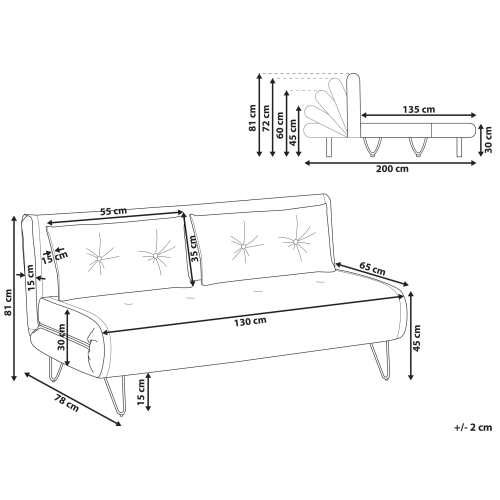 Beliani Sofa Bed 2 Seater VESTFOLD Velvet Grey 2