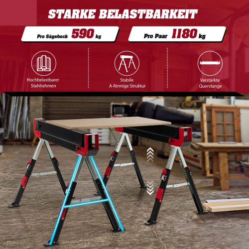 Justerbart hopfällbart sågbockset, stål, 2-pack, 61,5-82,7 cm 2