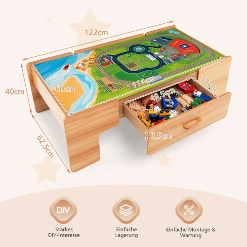 Wooden Train Set with Reversible Tabletop, 100 Pieces 2