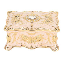 Boîte à bijoux décorative gravée d'une rose créative, cadre doré vintage pour une touche d'élégance