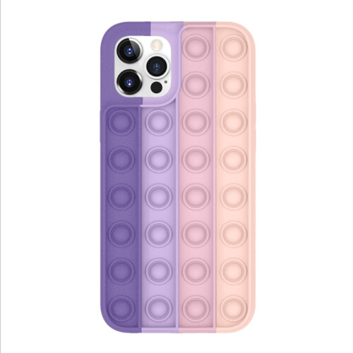 Capa para celular com brinquedo sensorial de bolhas, 3D, em silicone macio com cores do arco-íris. 1