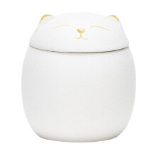 Recipiente de cerâmica para alimentos com tampa em formato de desenho de gato, estilo simples e moderno.