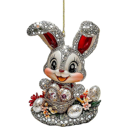(1set, B) Acrylic Easter Bunny Pendant Sparkling Festive Design