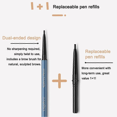 (grey) Eyebrow Pencil Retractable Slant Tip with Brush Double-end Waterproof 2