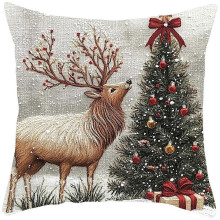 (1/1pcs) Peach Skin Velvet Christmas Throw Pillow Cover