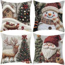 (4pcs/4pcs) Peach Skin Velvet Christmas Throw Pillow Cover