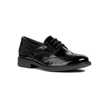 (, ) Geox J Agata D Leather Girl's Black Patent Brogues