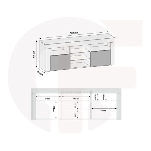 TV Unit Pulse 145cm - White with Gloss Doors 2