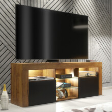 TV Unit Pulse 145cm - Oak & Black with Matte Doors and LED Lights