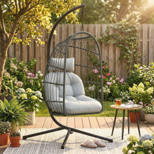 Outsunny Hanging Egg Chair, Outdoor Swing Chair with Stand, Dark/Light Grey