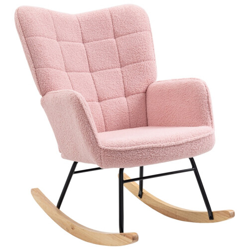 Soft Fleecey Rocking Wingback Chair - Pink 1