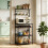 Homcom HOMCOM Freestanding Shelving Unit with 6 Hooks and Wine Rack, Black 1