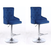 Set of 2 Velvet 360 Swivel Revolving Breakfast Bar Home Kitchen Pub Stools Chair Seat Gas Lift With Silver Metal Stand