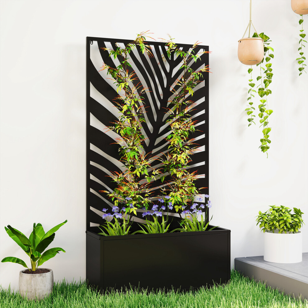 Outsunny Metal Raised Garden Bed With Trellis, Outdoor Elevated Planter Box