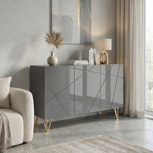 Homcom HOMCOM Storage Cabinet, Sideboard with Adjustable Shelves, High Gloss Grey 1