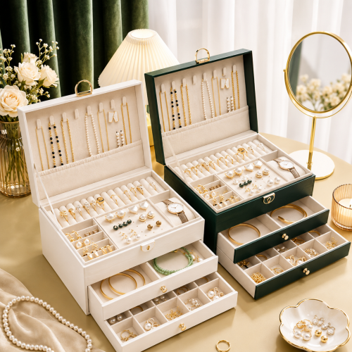 Large Lockable PU Leather Jewellery Organiser Box