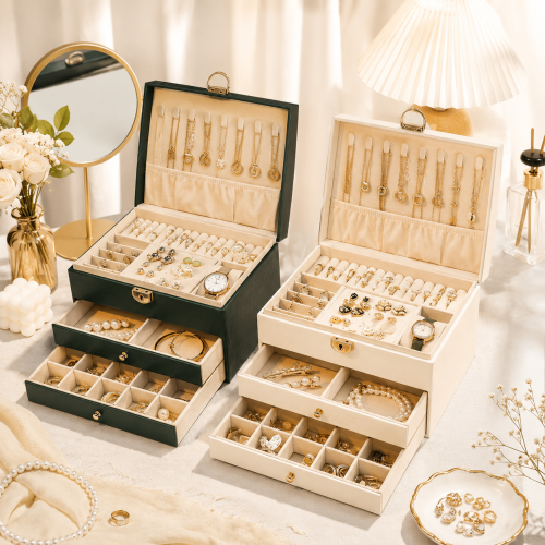 Large Lockable PU Leather Jewellery Organiser Box 1