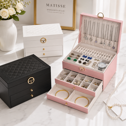 Large Lockable PU Leather Jewellery Organiser Box 2
