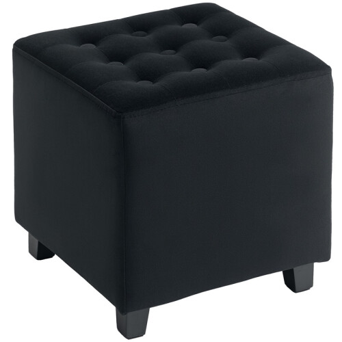 Velvet-Feel Square Ottoman - Grey