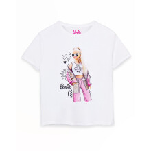 (11-12 Years) Barbie Short Sleeved T-Shirt (Girls White)