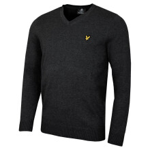 (M, Charcoal Marl) Lyle & Scott Mens Cotton Merino V Neck Lightweight Golf Sweater