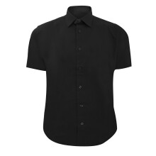 (16, Black) Russell Collection Mens Short Sleeve Easy Care Fitted Shirt
