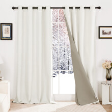 Deconovo Full Blackout Curtains Faux Linen Thermal Insulated Ring Top Curtains for Living Room, Greyish White W52 x L63 Inch One Pair