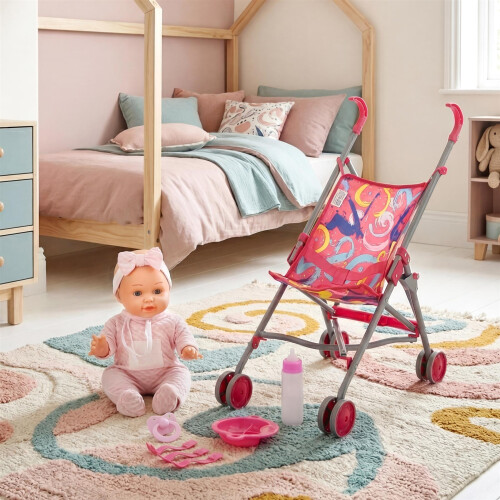 BiBi Doll Baby Doll with Foldable Buggy, Feeding Accessories Set, Magic Bottle & Dummy 2