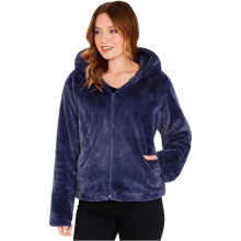 Veste sweat polaire pour femme à capuche doublée fourrure douce marine XL — manteau fausse fourrure, veste hiver femme