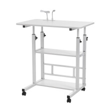 (3-Tier, White) Mobile Side Table Rolling Laptop Desk w/ USB Ports, Mini Fan & Light, 60x40cm Tabletop, 60-90cm Height Adjustable