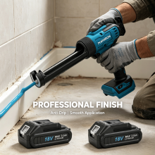 Cordless Electric Caulking Gun 6 Speed LED Light Anti‑Drip,2 Batteries